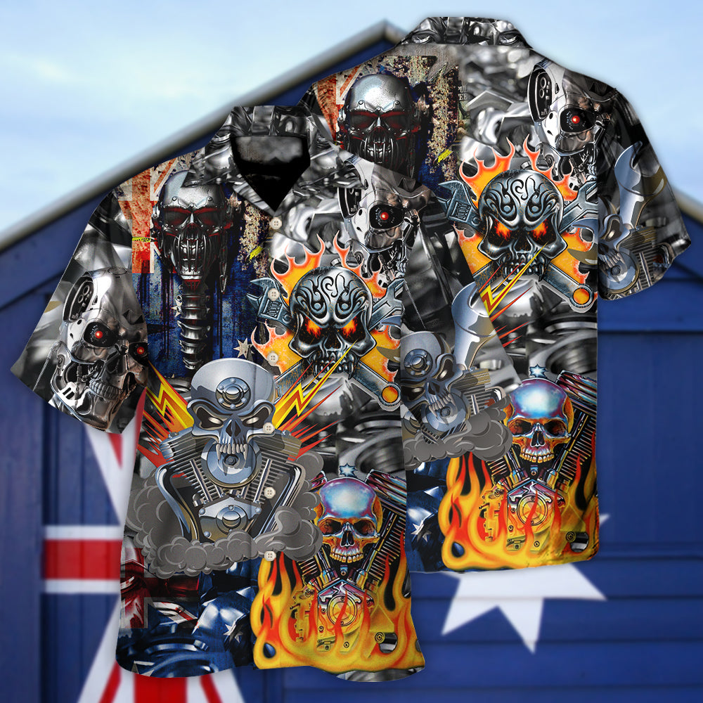Australian Skull Engine Piston Hawaiian Shirt Design View For Casual Outings
