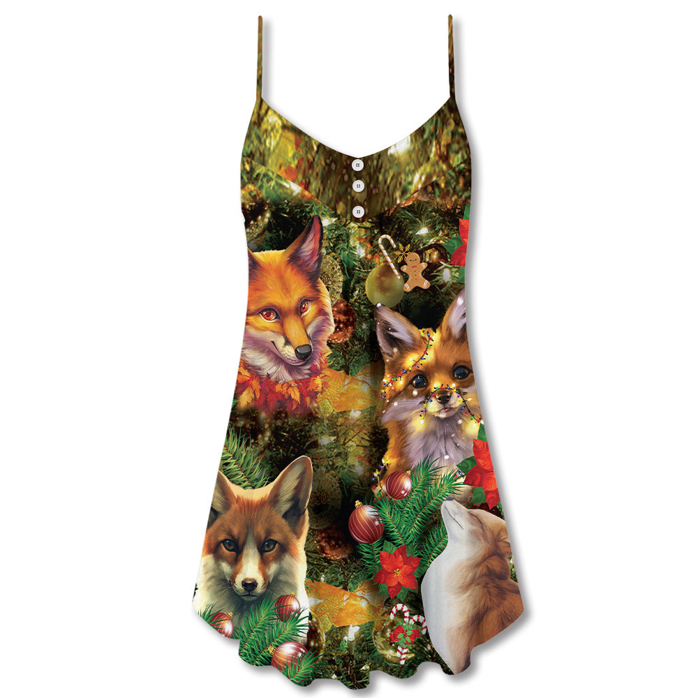 Christmas Foxmas Bright Lights V-Neck Sleeveless Cami Dress For Festive Events And Casual Summer Styling