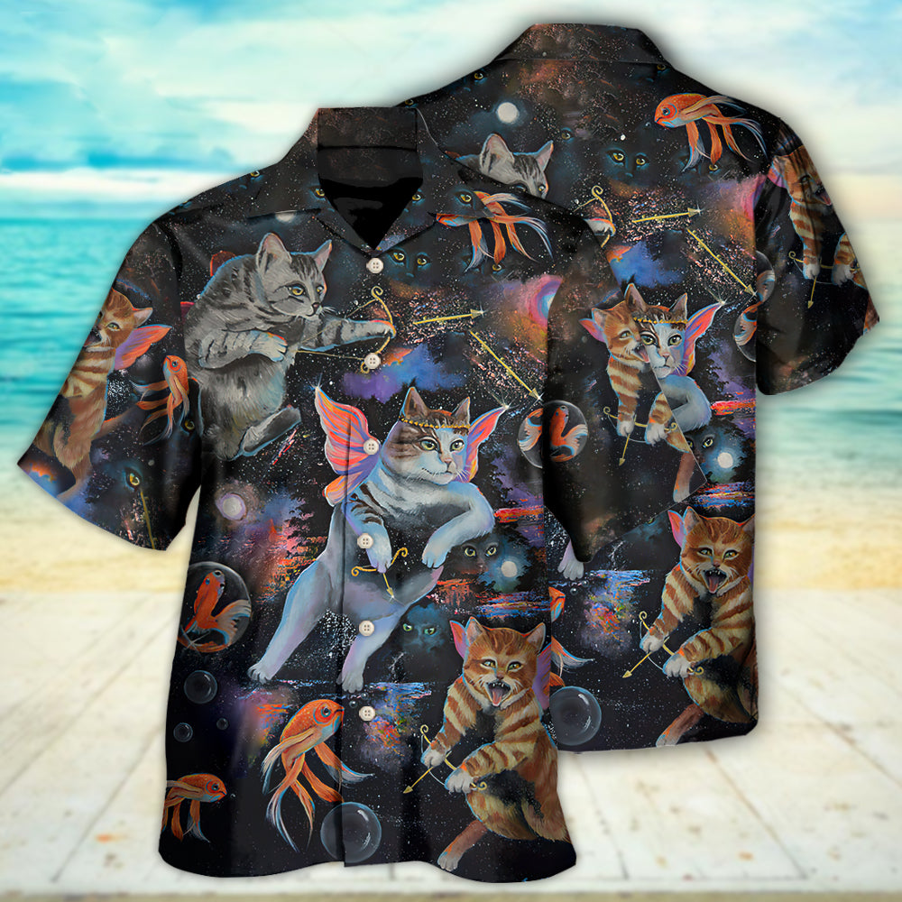 Cat Cupid Goldfish Heaven Hawaiian Shirt Pattern Detail For Summer Holidays And Outdoor Fun