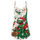 Christmas Dinosaur Tree Merry Rexmas V-Neck Sleeveless Cami Dress For Vacations And Casual Warm Weather Wear