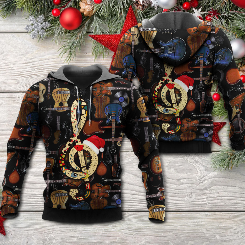 Christmas Guitar Santa Hat Joy Hoodie For Christmas Gatherings Outdoor Trips And Relaxed Seasonal Style