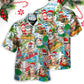 Island Christmas Santa Beach Hawaiian Shirt Collar And Front View For Coastal Travel