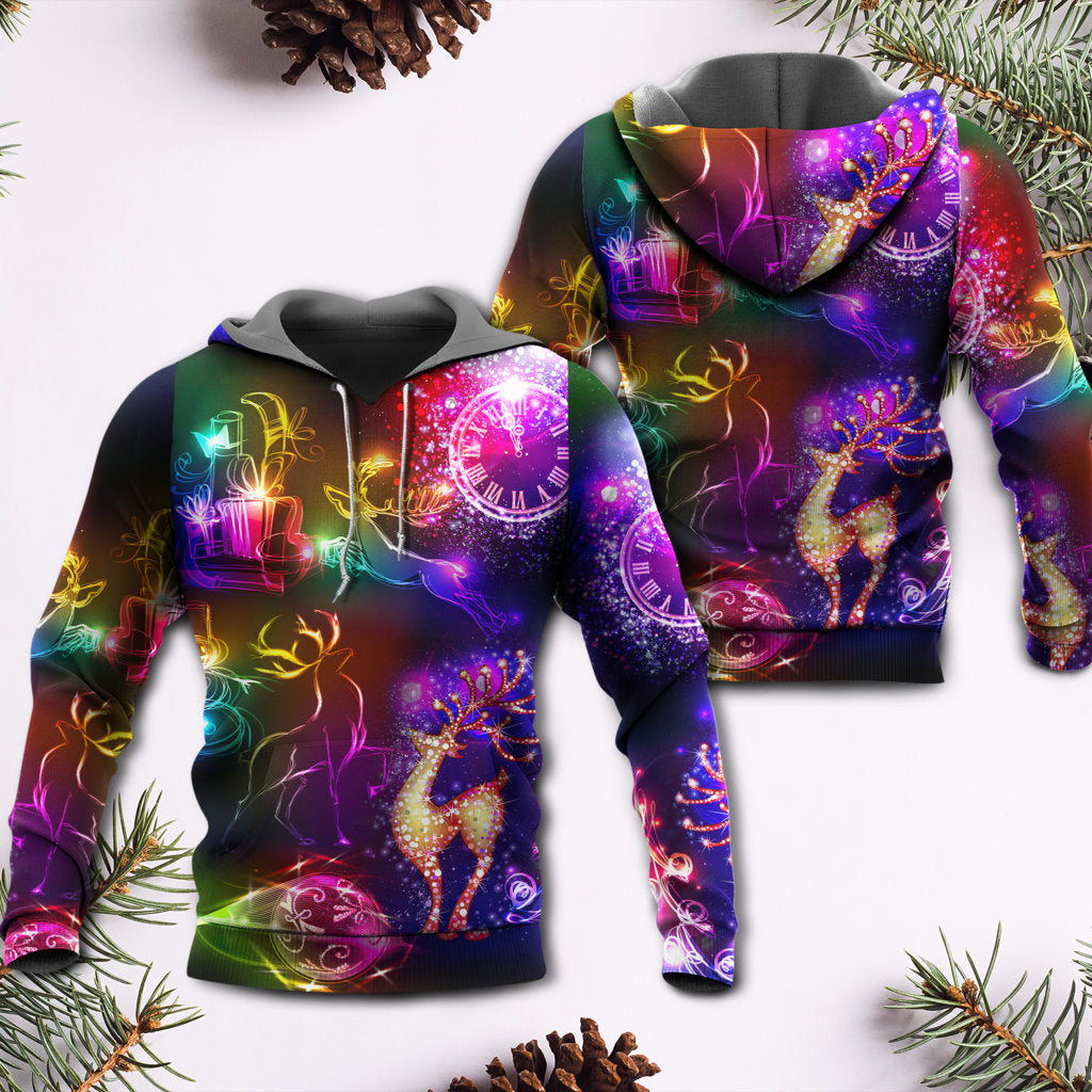 Neon Bright Christmas Reindeer Light Hoodie For Holiday Parties Weekend Outings And Cheerful Gift Giving