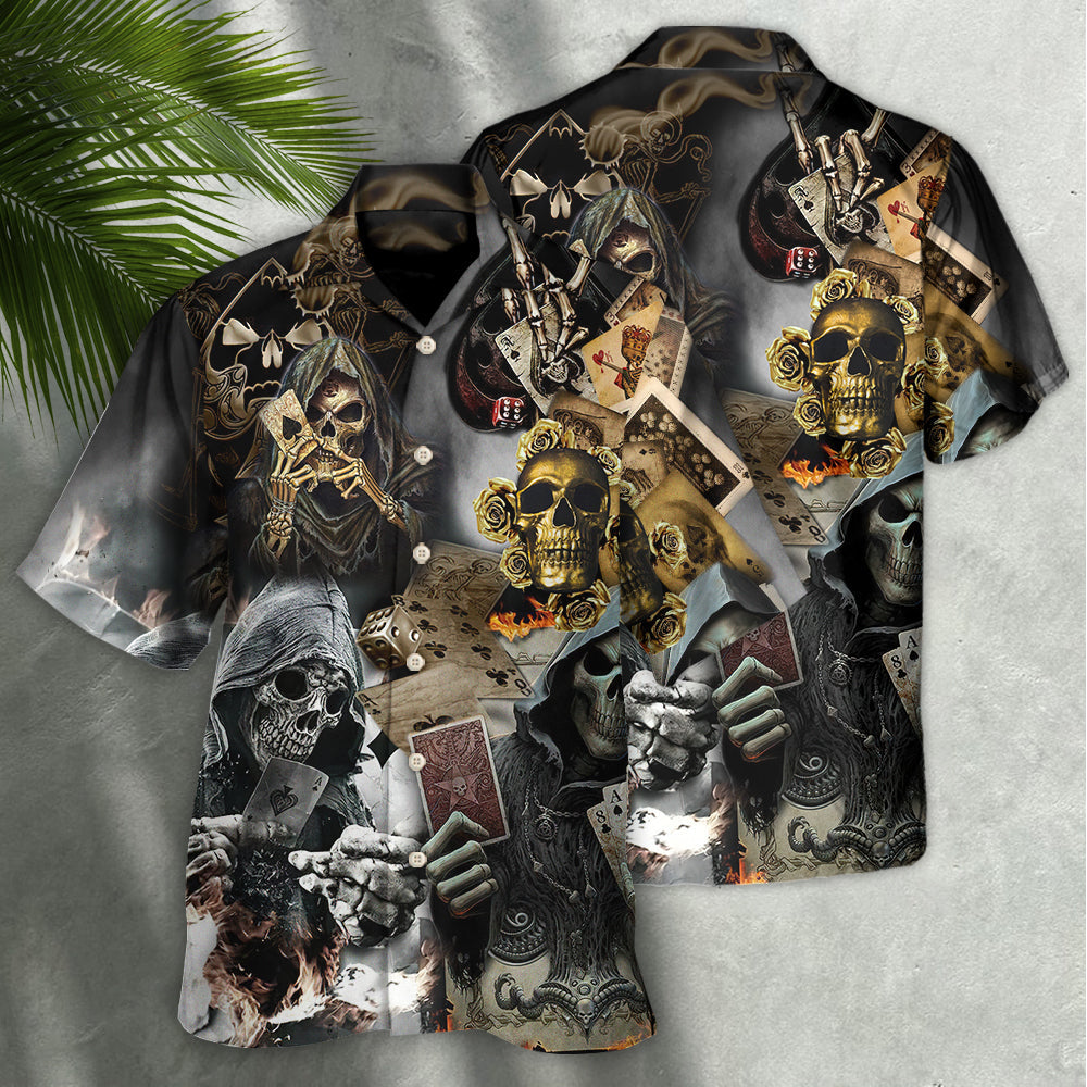 Gothic Dark Skull Gambling Hawaiian Shirt Fabric Pattern Detail For Vacation Style