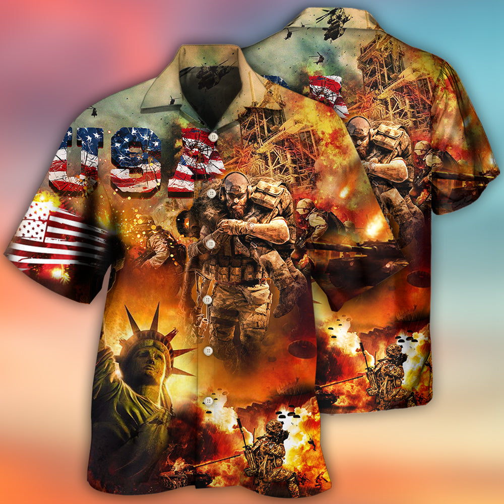 Veteran American Independence Day USA Hawaiian Shirt Pattern Detail For Vacation Travel And Daily Wear