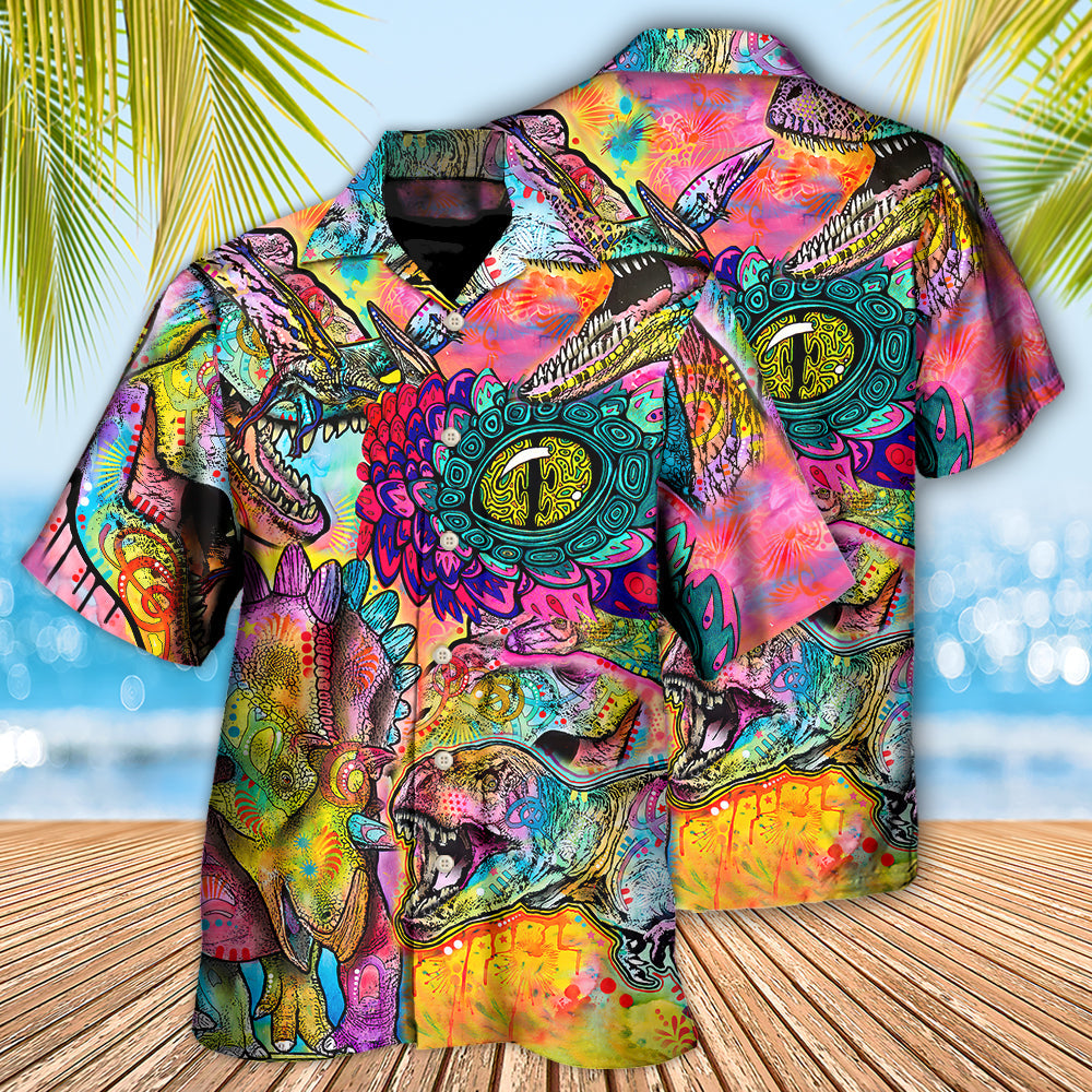 Dinosaur Psychedelic Peers Hawaiian Shirt Design Detail For Beach Days And Holiday Travel