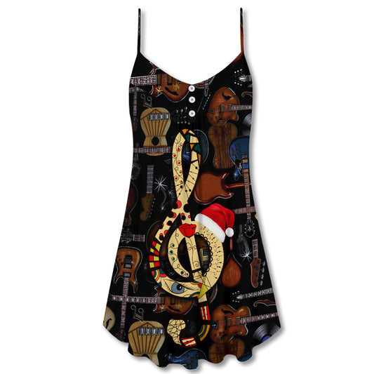 Christmas Guitar Happiness Santa Hat – Women's Summer Sleeveless V-Neck Camisole Dress