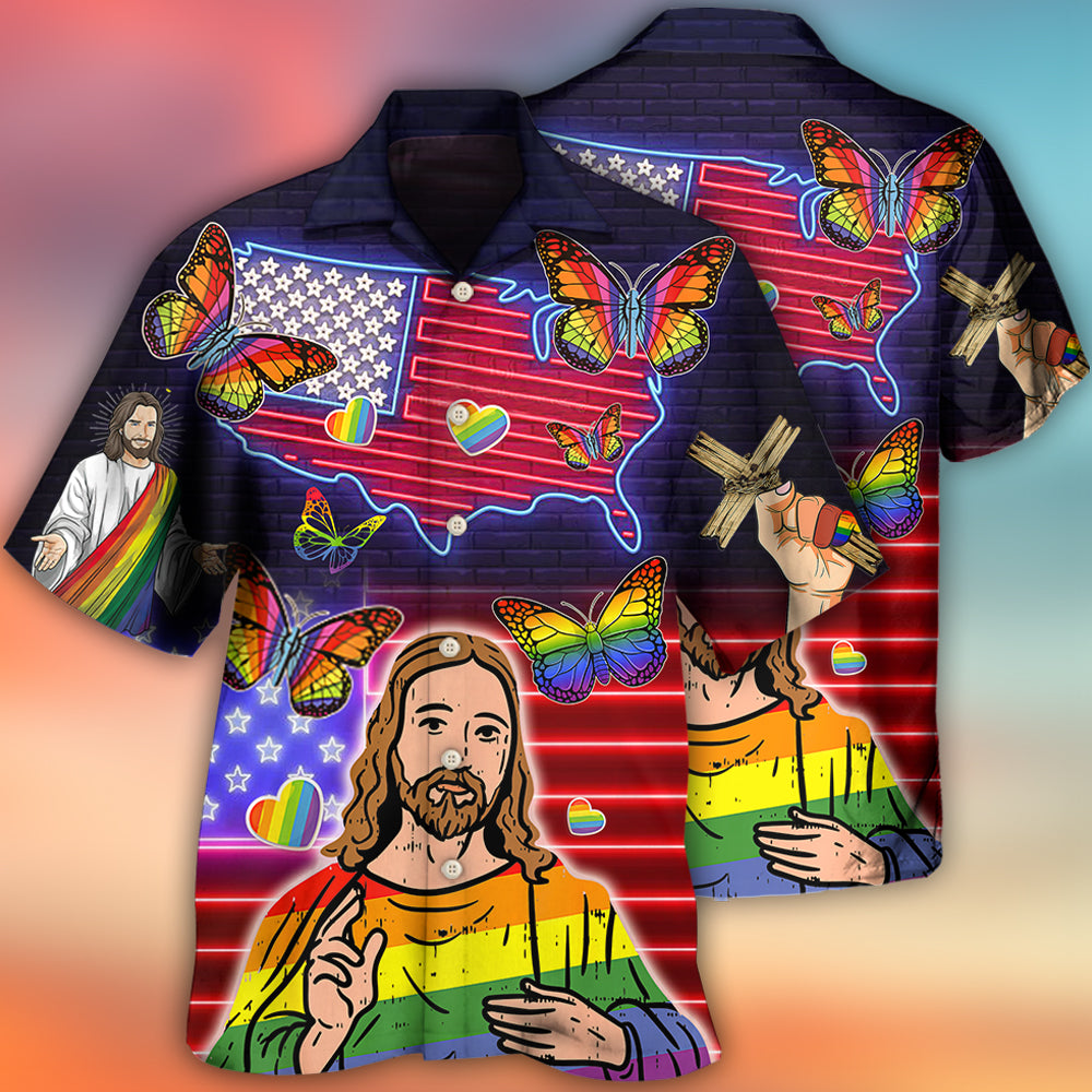 Rainbow Butterfly Pride Faith Freedom Hawaiian Shirt For Vacation Days And Relaxed Coastal Outings