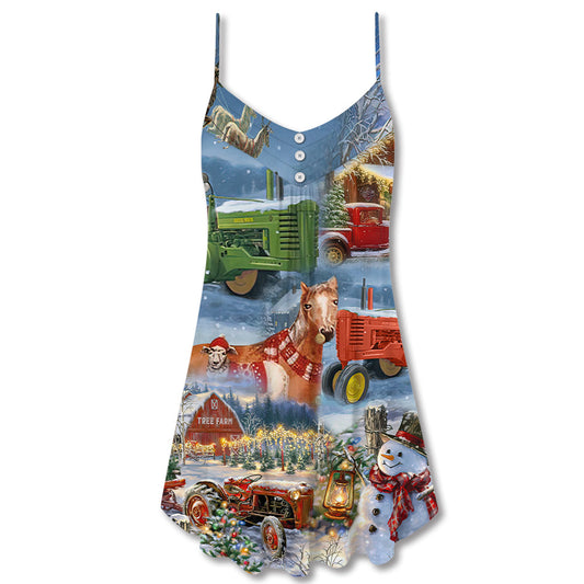 Christmas Farm Happiness – Women's Summer Sleeveless V-Neck Camisole Dress
