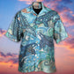 Shark Jumping Ocean Stained Glass Hawaiian Shirt Artwork View For Weekend Travel And Beach Style