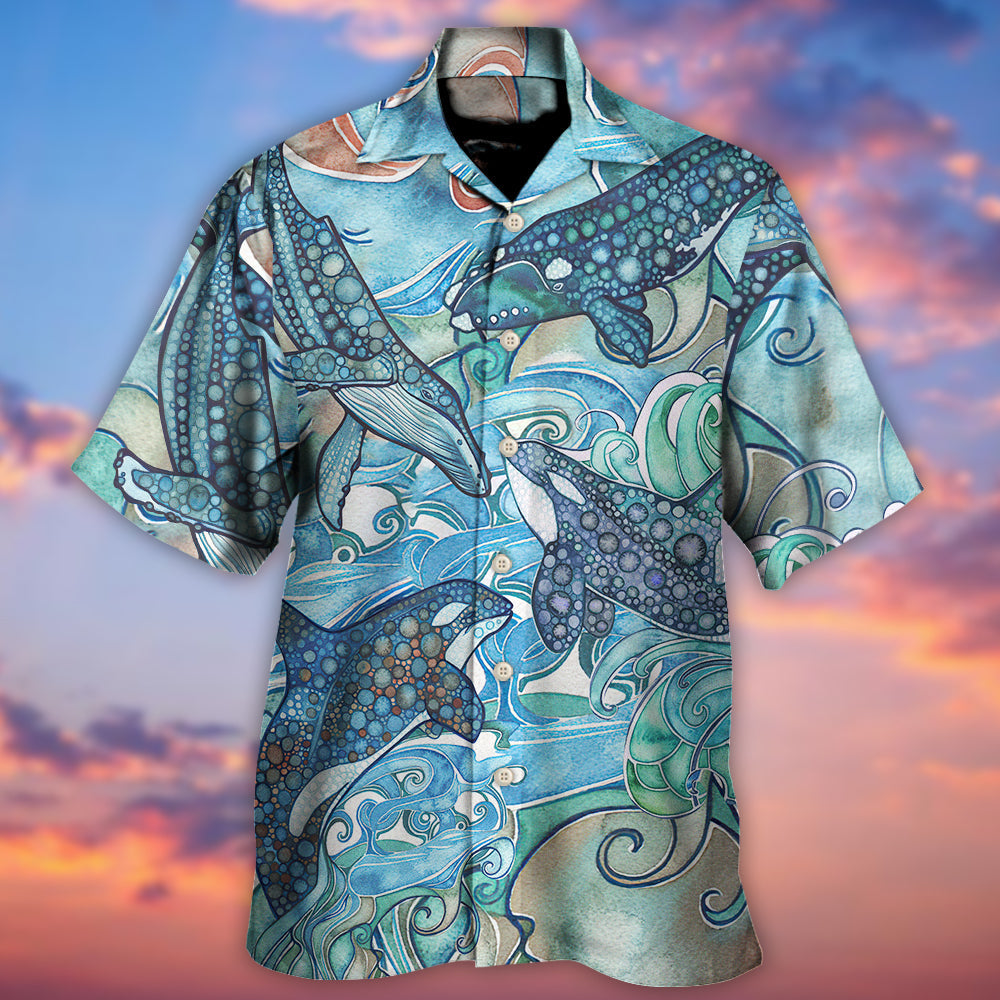 Shark Jumping Ocean Stained Glass Hawaiian Shirt Artwork View For Weekend Travel And Beach Style