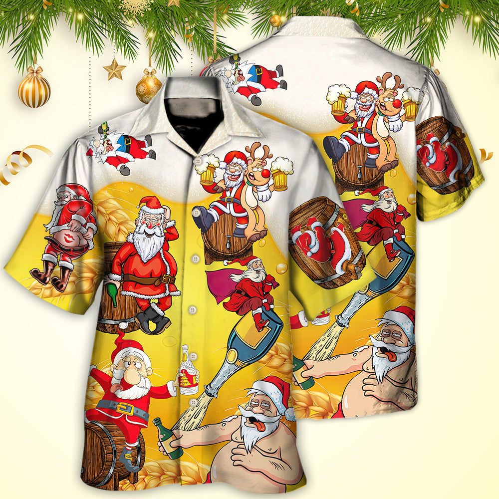 Christmas Santa Hawaiian Shirt Detailed Pattern View For Outdoor Gatherings