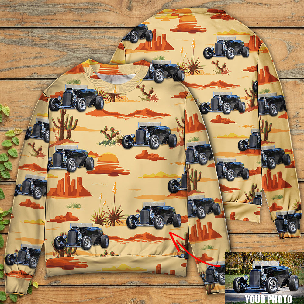 Hot Rod Vintage Cowboy Landscape Sweater For Automotive Fans Travel Events And Relaxed Casual Wear