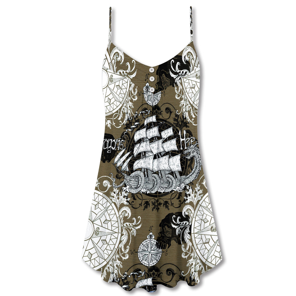 Dragon Old Ship Vintage Sea Life V-Neck Sleeveless Cami Dress For Summer Events And Comfortable Everyday Style