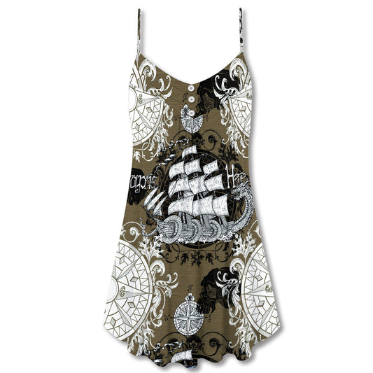 Dragon Old Ship Vintage Sea Life V-Neck Sleeveless Cami Dress For Summer Events And Comfortable Everyday Style