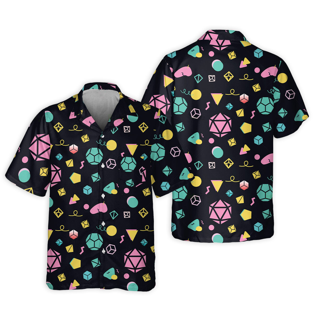 Fantasy Colorful Neon Role Dice Hawaiian Shirt Summer Design Detail For Coastal Travel