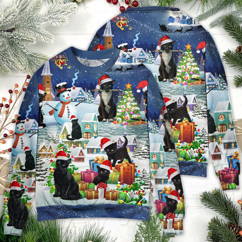 Christmas Black Cat Merry Catmas Sweater For Seasonal Parties Cozy Gatherings And Thoughtful Holiday Gifts