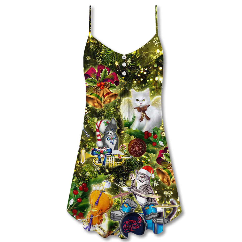 Christmas Cats Angel Holiday – Women's Summer Sleeveless V-Neck Camisole Dress