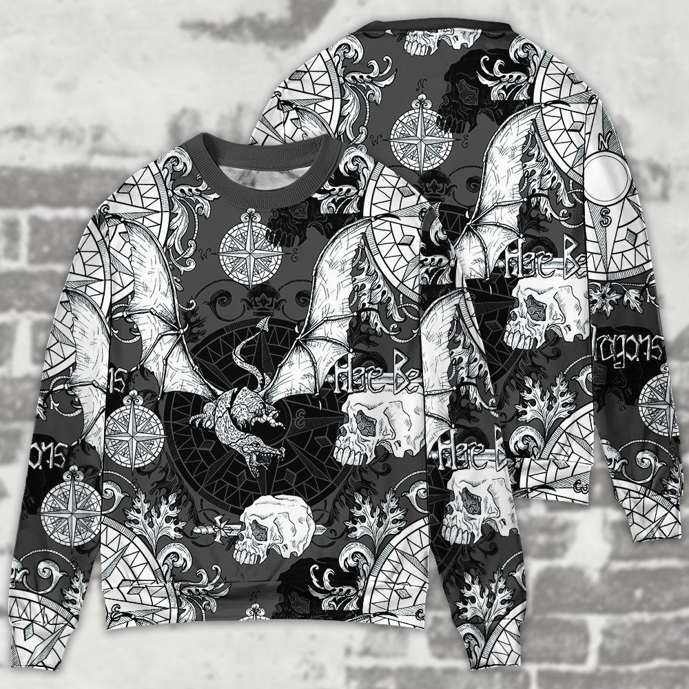 Fire Dragon Gothic Compass Baroque Sweater For Art Fans Travel Parties And Distinctive Casual Style