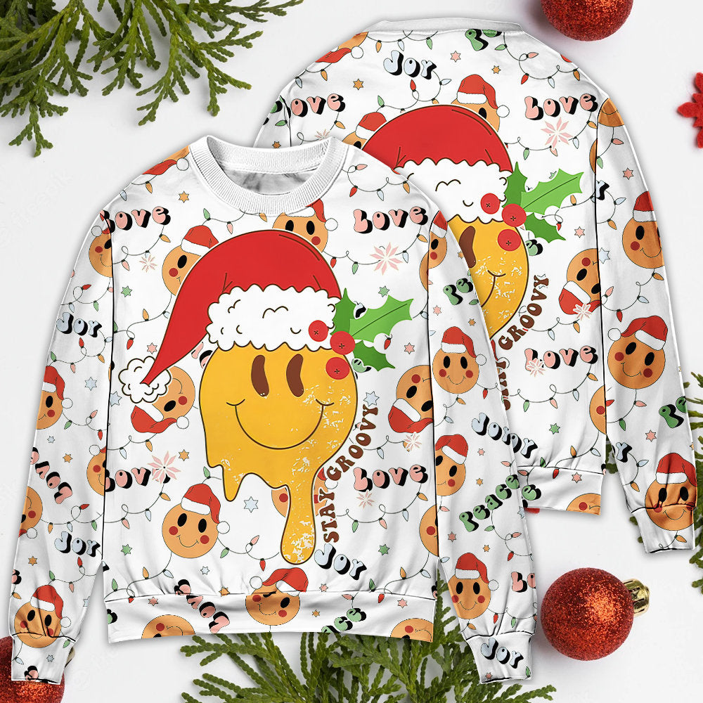 Christmas Hippie Groovy Santa Smile Face Sweater For Seasonal Parties Cozy Gatherings And Thoughtful Holiday Gifts