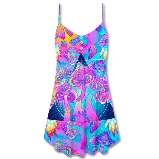 Hippie Psychedelic Mushroom Magical Eye – Women's Summer Sleeveless V-Neck Camisole Dress
