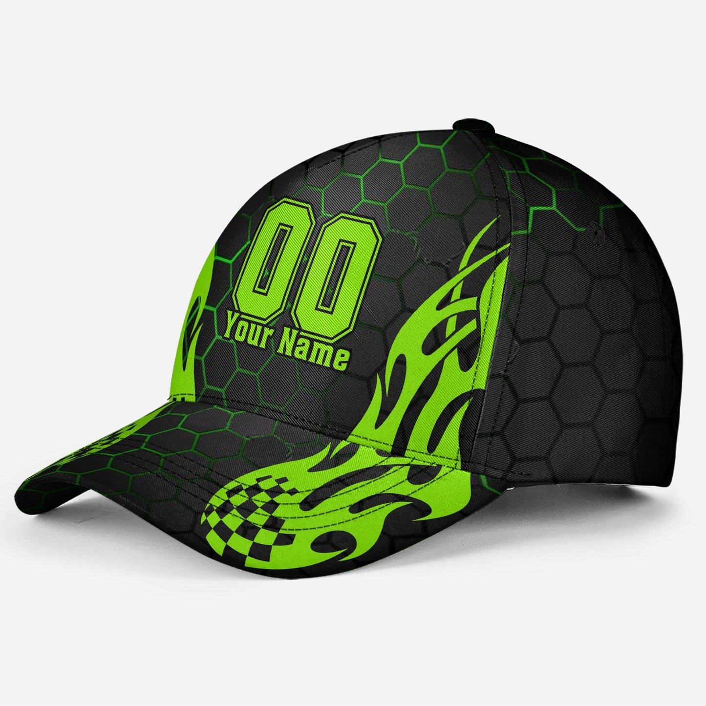 Custom Green Neon Racing Personalized Name Classic Cap For Comfortable Daily Wear Travel And Weekend Outings