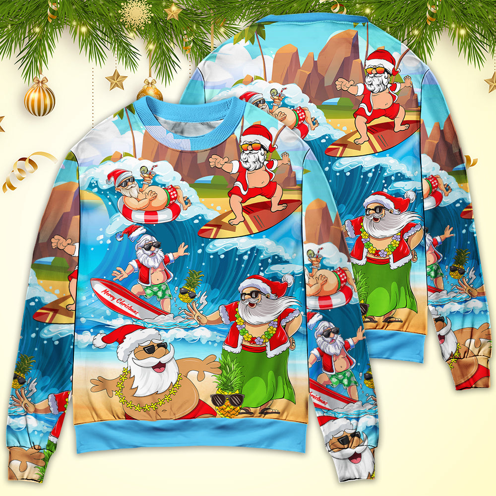 Christmas Santa Beach Play Holiday Funny Sweater For Family Gatherings Winter Travel And Everyday Seasonal Comfort