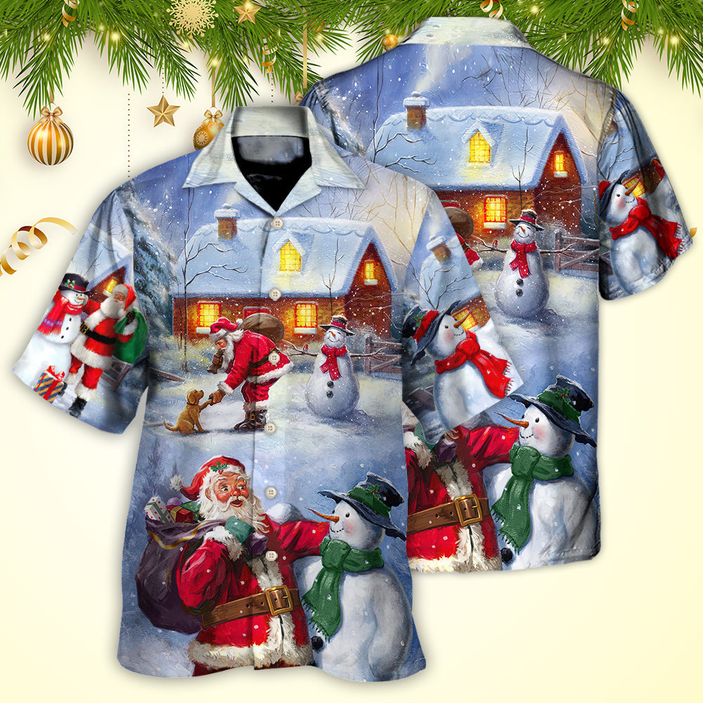 Christmas Santa Snowman Village Hawaiian Shirt Print Closeup For Thoughtful Gifting