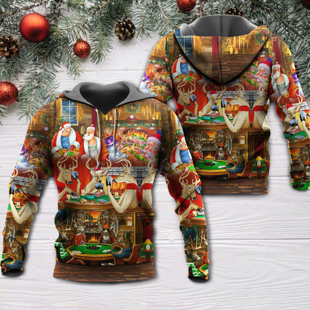 Christmas Poker Santa Friends Game Night Hoodie For Festive Celebrations Seasonal Trips And Relaxed Winter Wear