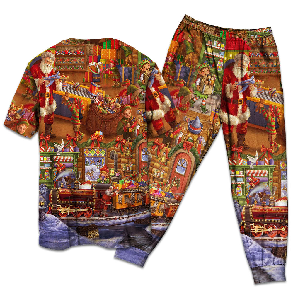 Santa Christmas Happiness Short Sleeve Pajamas Set For Christmas Sleepwear And Family Lounging