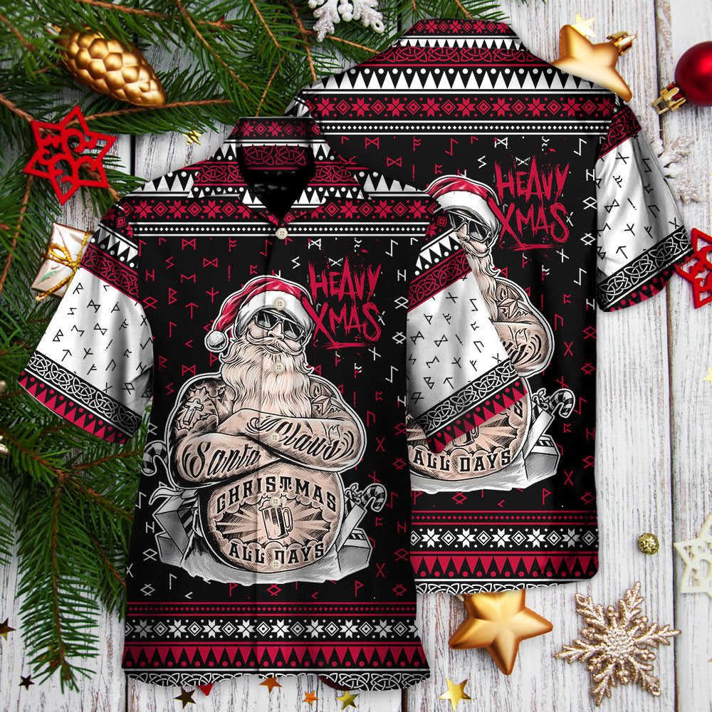 Festive Christmas Santa Hawaiian Shirt Pattern Detail For Weekend Trips