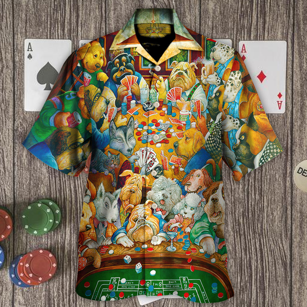 Gambling Dog Canines Poker Hawaiian Shirt Relaxed Style View For Outdoor Gatherings