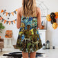Halloween Zombie Starry Night Funny V-Neck Sleeveless Cami Dress For Vacations And Casual Warm Weather Wear