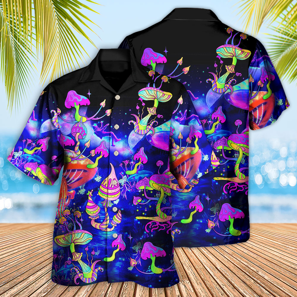 Bohemian Neon Colorful Mushroom Galaxy Hawaiian Shirt For Summer Events And Casual Outdoor Wear