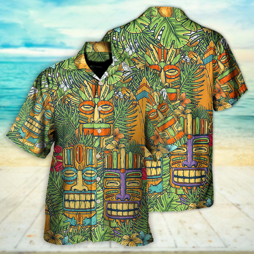 Tropical Tiki Mask Island Sur Board Palm Hawaiian Shirt For Warm Weather Adventures And Everyday Comfort