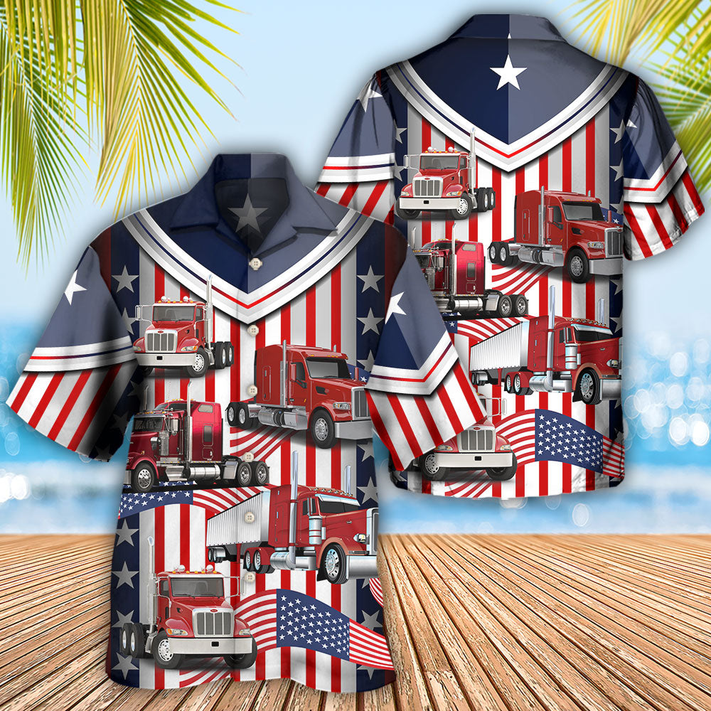 USA Flag Trucker Lifestyle Hawaiian Shirt Pattern View For Relaxed Warm Weather Outfits