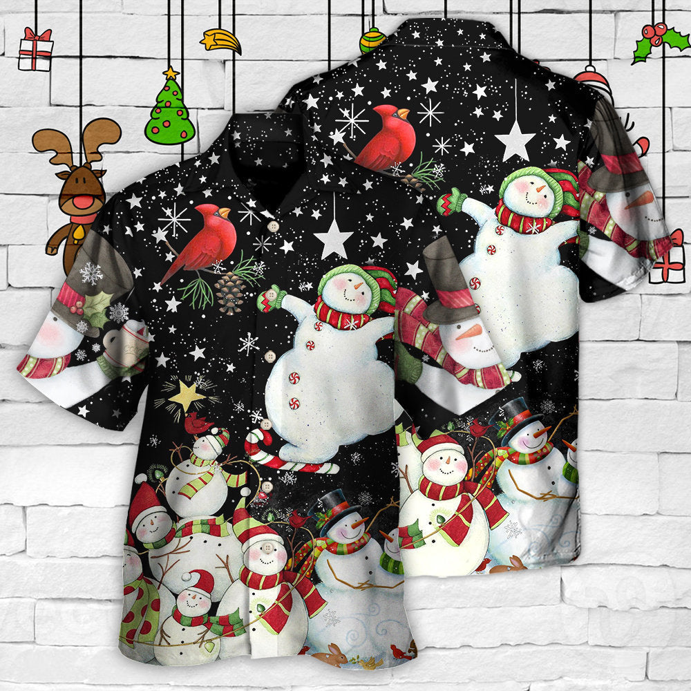 Christmas Snowman Hawaiian Shirt Graphic Artwork Detail For Weekend Trips