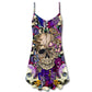 Skull Mushroom Psychedelic Magic V-Neck Sleeveless Cami Dress For Summer Events And Comfortable Everyday Style