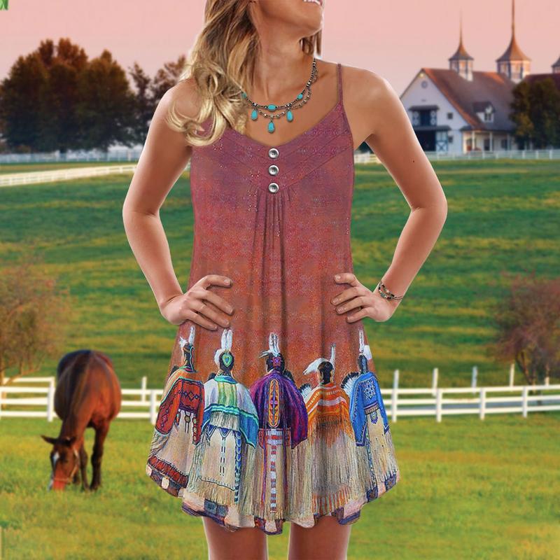 Native People Love Pink V-Neck Sleeveless Cami Dress For Parties And Relaxed Everyday Styling