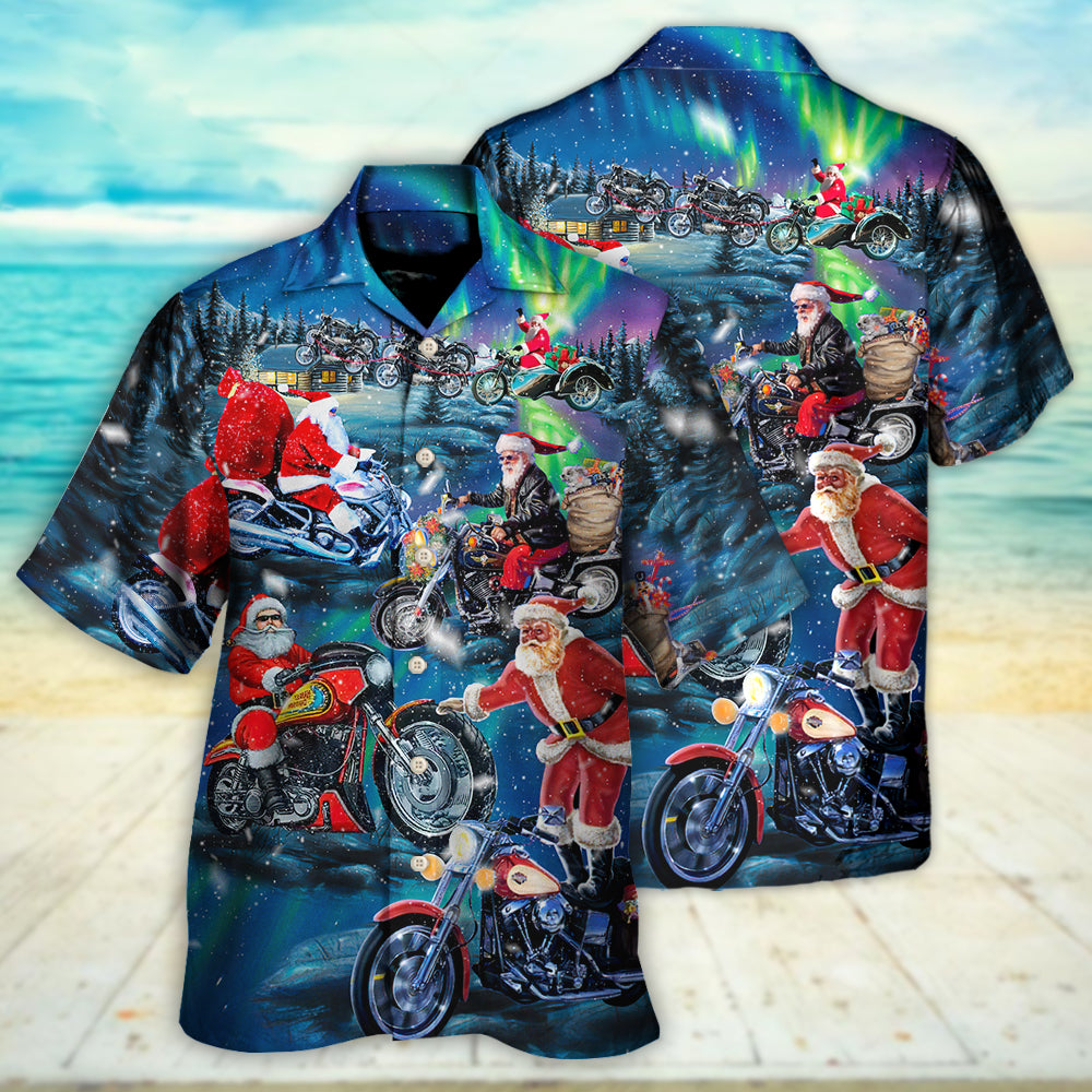 Christmas Santa Biker Driving Hawaiian Shirt Design View For Casual Summer Styling