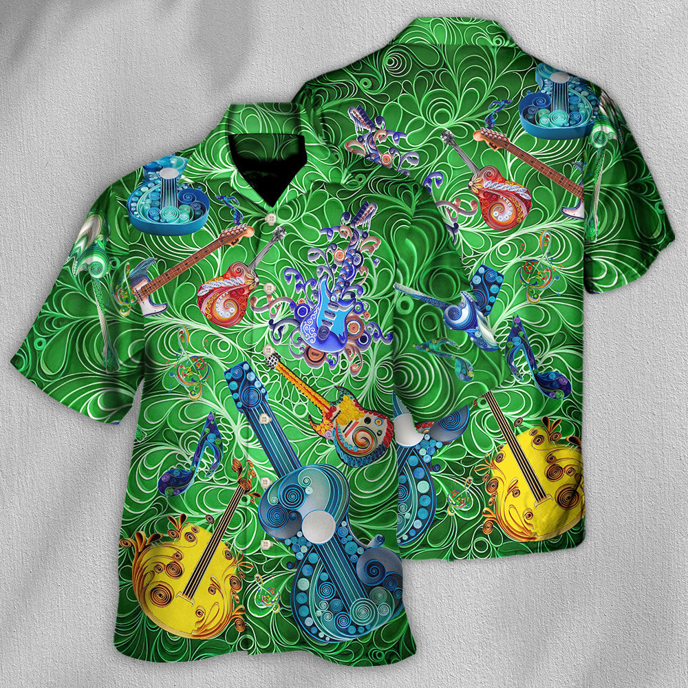 Green Guitar Hawaiian Shirt For Tropical Escapes Resort Wear And Outdoor Celebrations