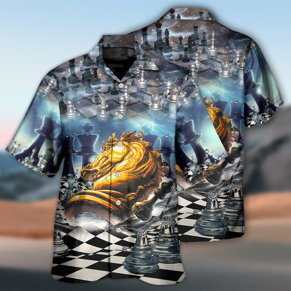 Chess Power Knights Strategy Hawaiian Shirt Fabric Pattern Detail For Summer Travel