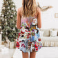 Santa And Snowman Snow Village V-Neck Sleeveless Cami Dress For Festive Events And Casual Summer Styling