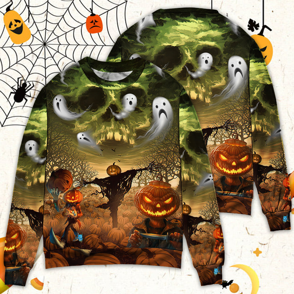 Halloween Pumpkin Ghost Fantasy Sweater For Art Lovers Holidays Parties And Comfortable Wear