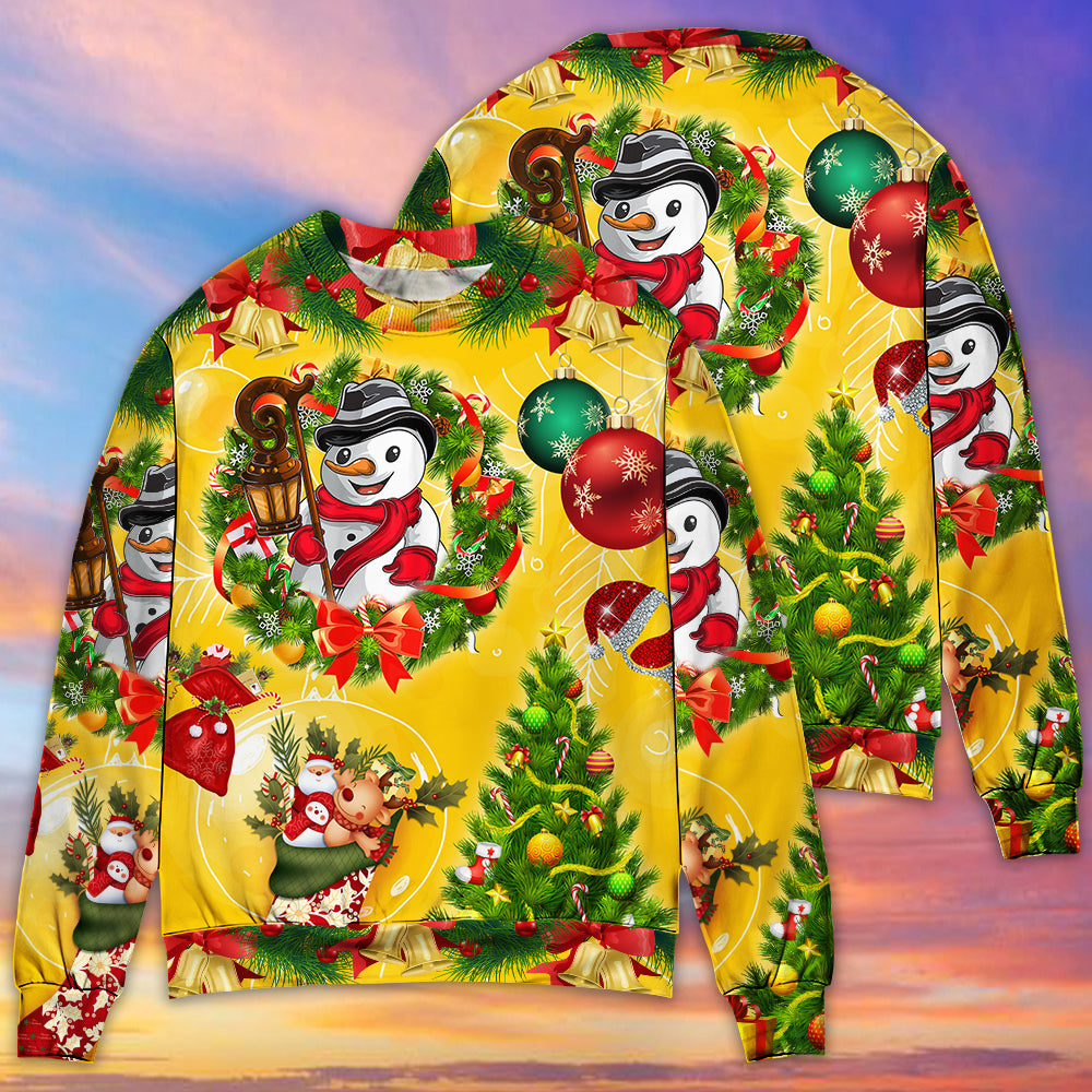 Christmas Funny Snowman Tree Yellow Glow Sweater For Festive Parties Family Photos And Comfortable Seasonal Wear