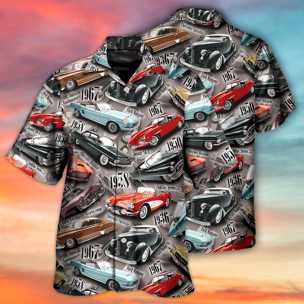 Vintage Classic Car Hawaiian Shirt Fabric Pattern Detail For Vacation Style