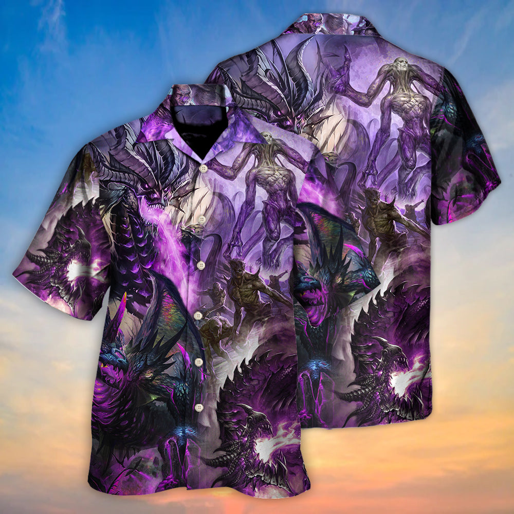 Purple Dragon Skull Monster Lightning Fight Hawaiian Shirt Pattern Detail For Vacation Travel And Daily Wear