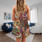 Colorful Cat Art Lover V-Neck Sleeveless Cami Dress For Vacations And Casual Warm Weather Wear