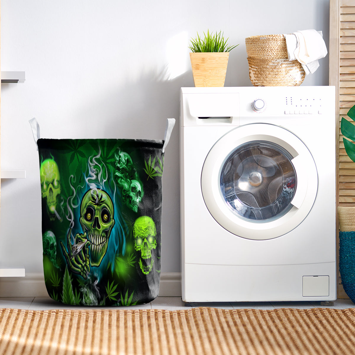 Bold Skull Green Graphic Laundry Basket For Clothes Toys And Blankets