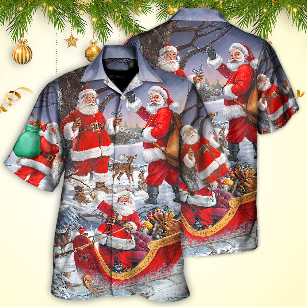 Funny Festive Happy Christmas Hawaiian Shirt Pattern Detail For Summer Holidays And Outdoor Fun